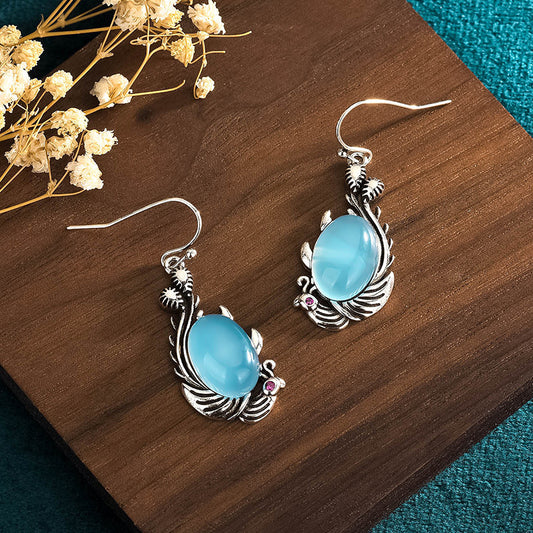 Blue Chalcedony Fish Drop Earrings