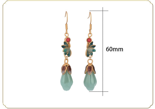 Victorian Jade Magnolia Vitreous Enamel Earrings