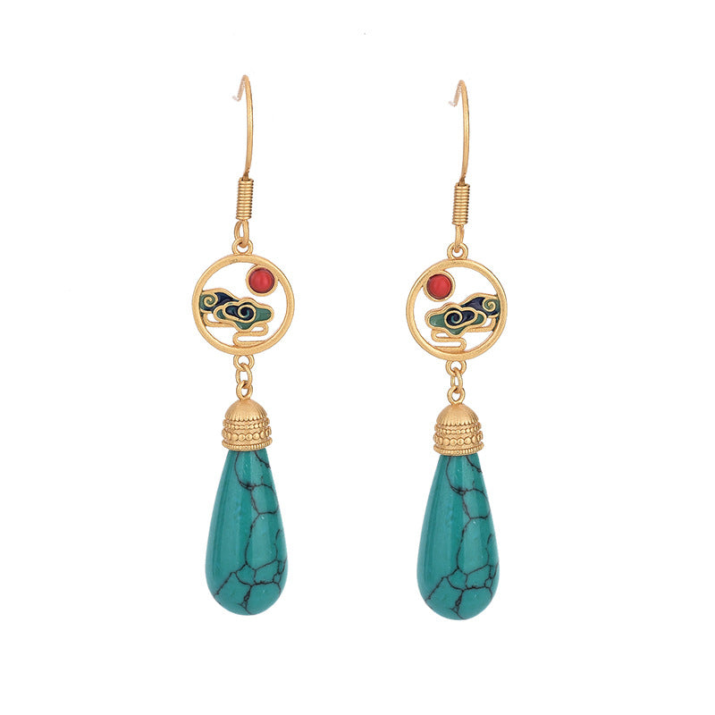 Turquoise Vitreous Enamel Drop Earrings