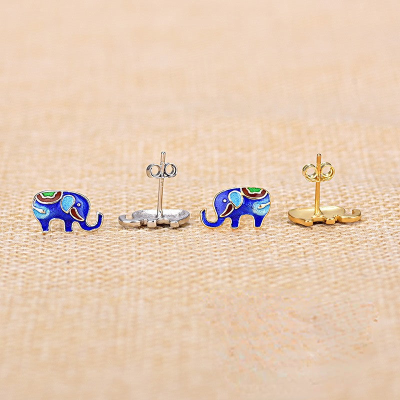 Vintage Style Cloisonne Elephant Stud Earrings