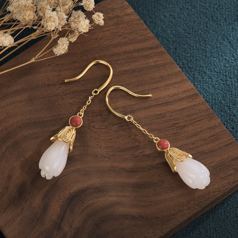 Victorian Magnolia Jade Agate Earring