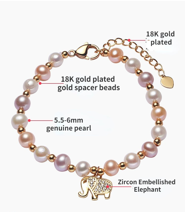 Genuine Pearl Bracelet with Elephant Charm