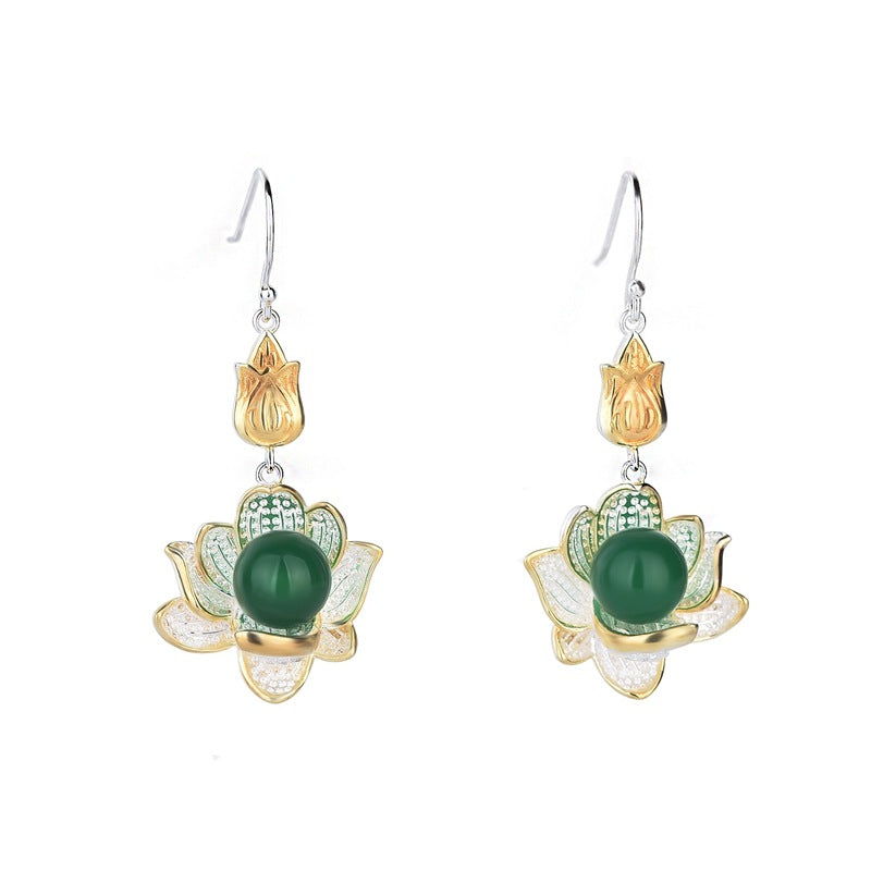 Lotus Flower Chrysoprase Drop Floral Earrings