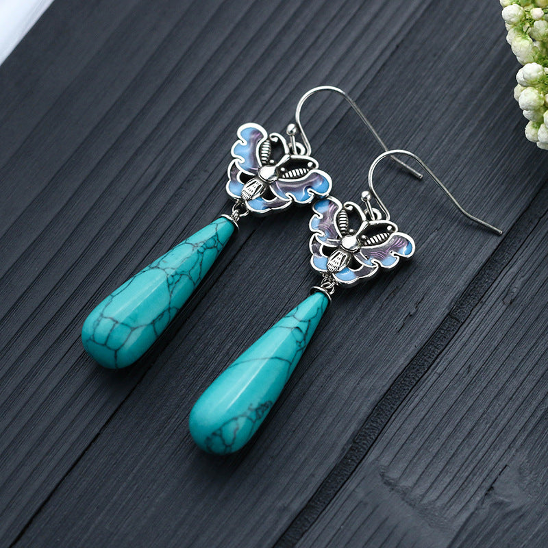 Vitreous Enamel Butterfly Turquoise Earrings
