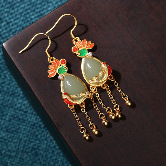 Vintage Style Koi Fish Tassel Drop Earrings