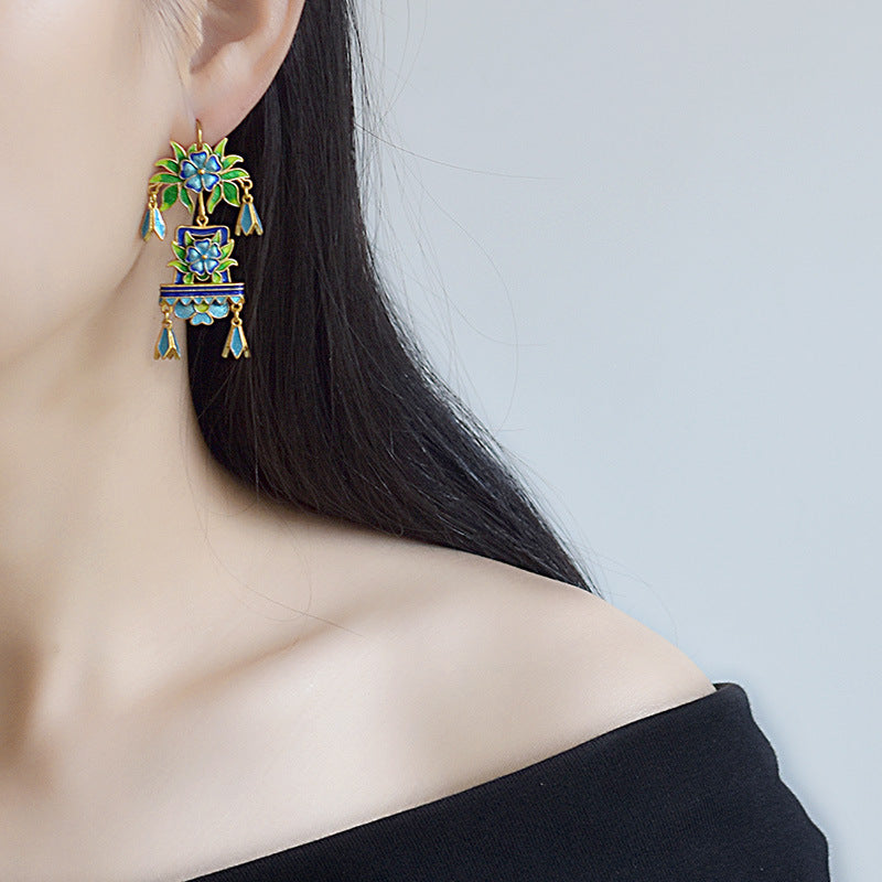 Cloisonne Enamel Ancient Palace Inspired Vintage Design Earrings