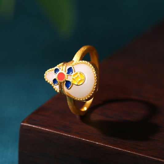 Gourd Shape Enamel Floral Ring