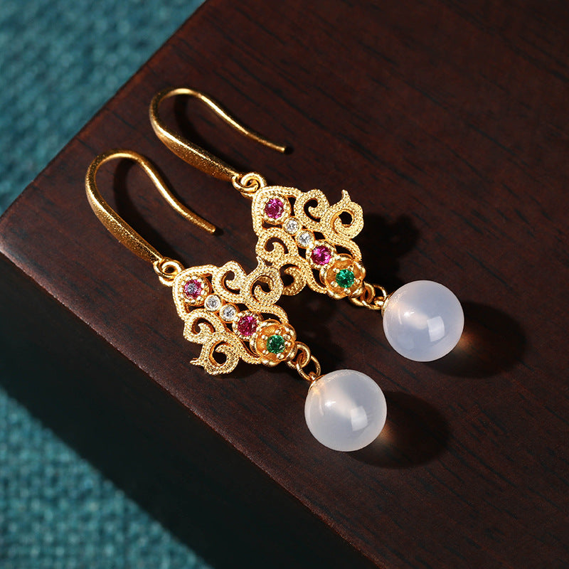 Vintage Style Chalcedony Agate Earrings