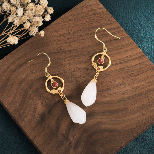 Magnolia Agate Jade Hoop Earrings