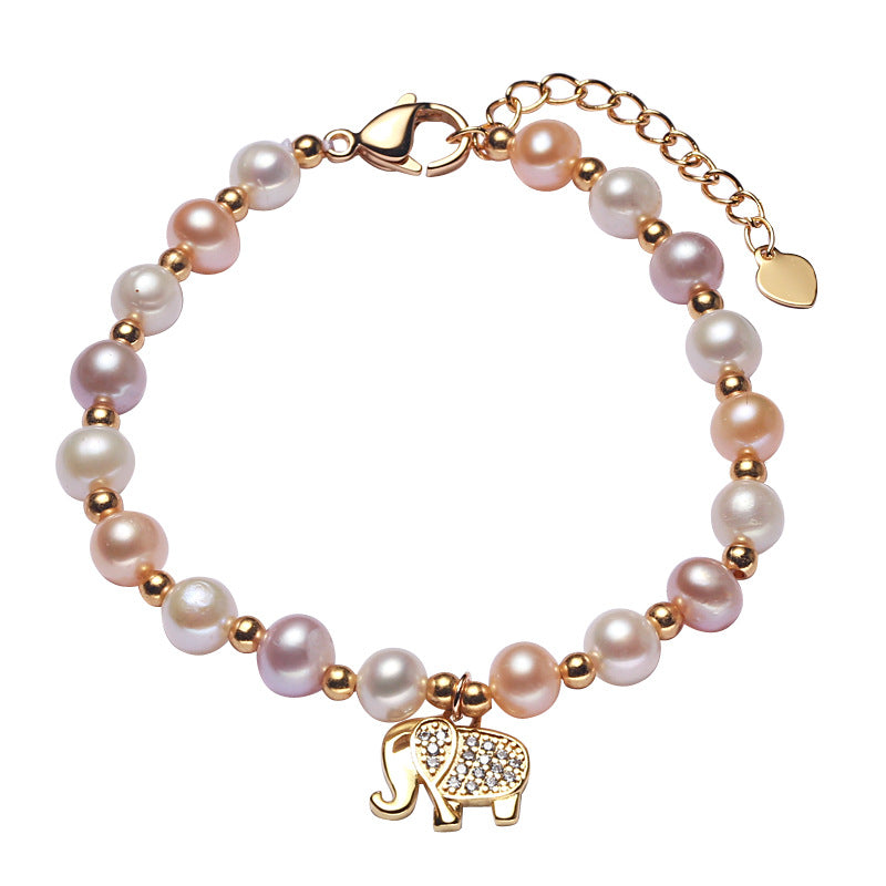 Genuine Pearl Bracelet with Elephant Charm