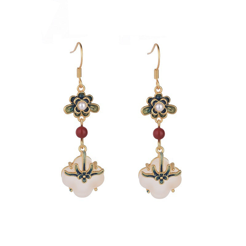 Four-leaf Clover Vitreous Enamel Floral Earrings