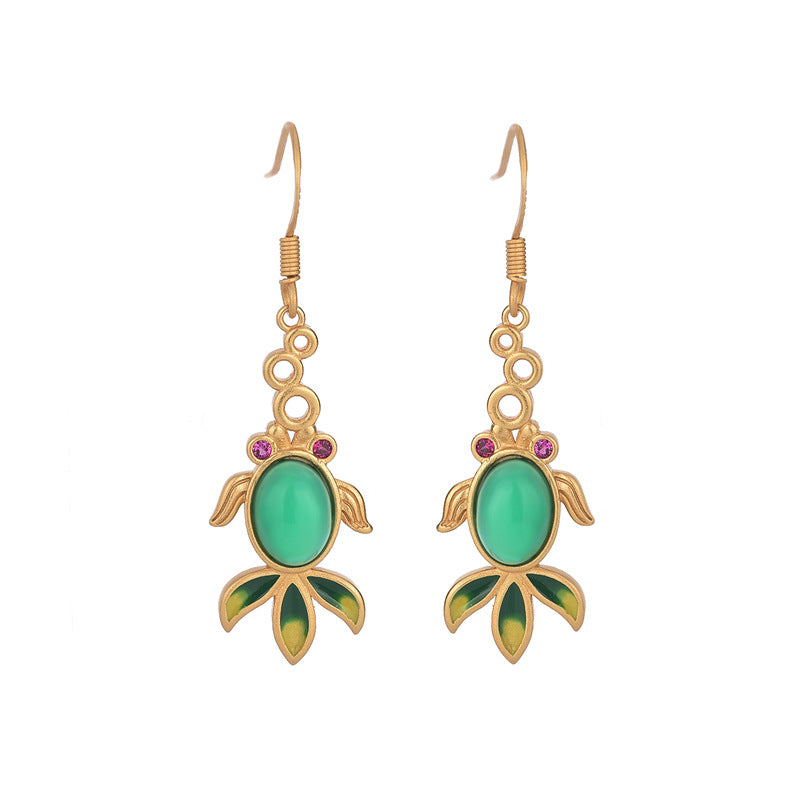 Vintage Style Chrysoprase Fish Earrings