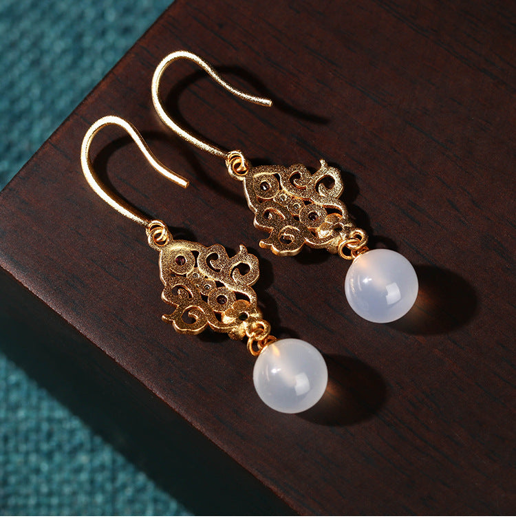 Vintage Style Chalcedony Agate Earrings