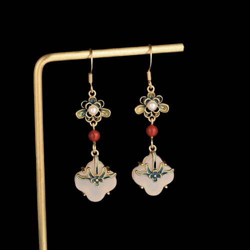 Four-leaf Clover Vitreous Enamel Floral Earrings