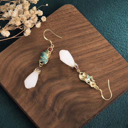 Cloisonne Jade Magnolia Earrings