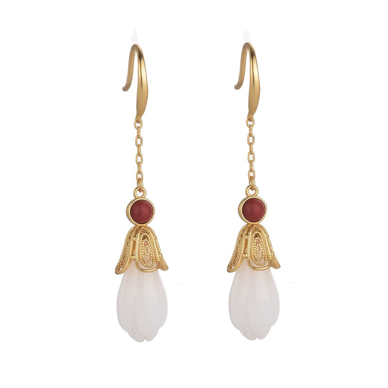 Victorian Magnolia Jade Agate Earring