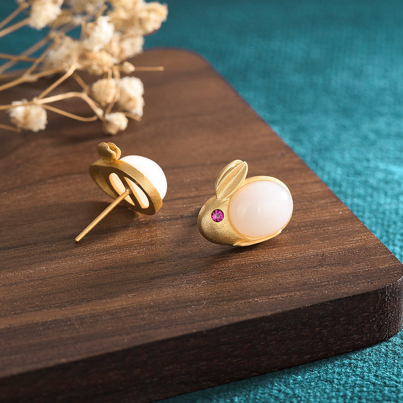 Jade Bunny Stud Earrings