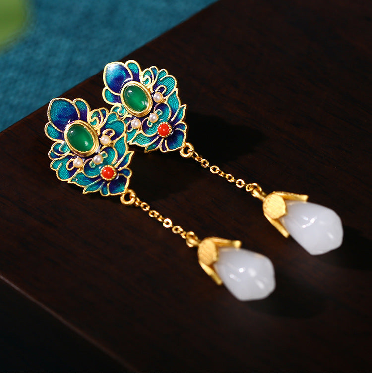 Cloisonne Chrysoprase Magnolia Earrings