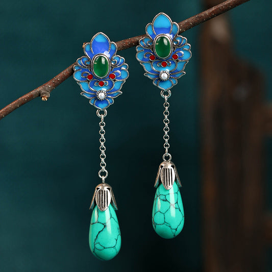 Cloisonne Chrysoprase Turquoise Drop Earrings