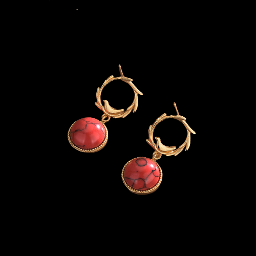 Olive Leaf Red Turquoise Vintage Style Earrings