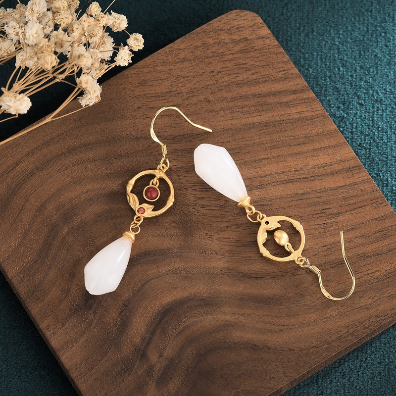 Magnolia Agate Jade Hoop Earrings