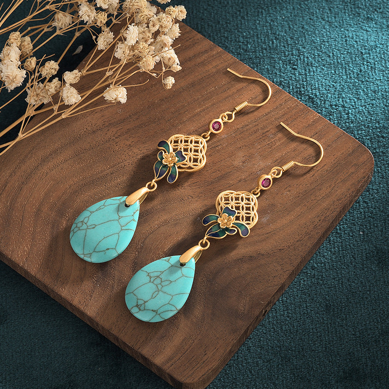 Turquoise Vitreous Enamel Drop Earrings