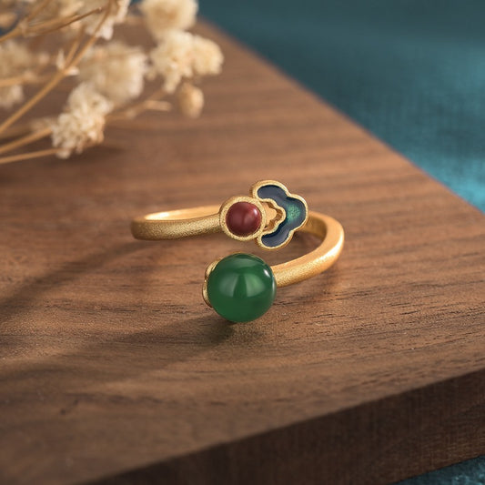 Vintage Style Cloisonne Chrysoprase Ring