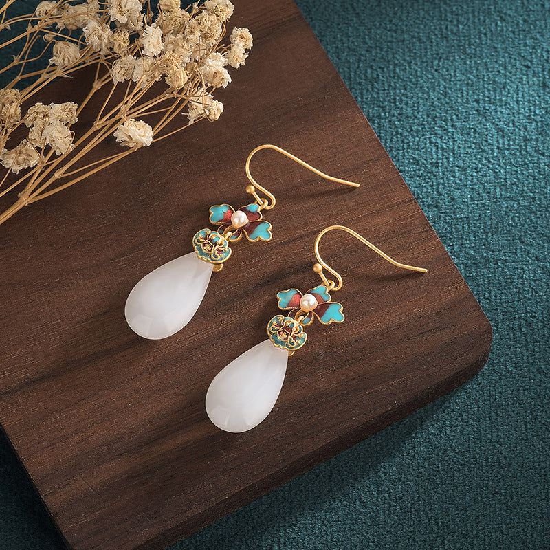 Vintage Style Blue Floral Enamel Earrings