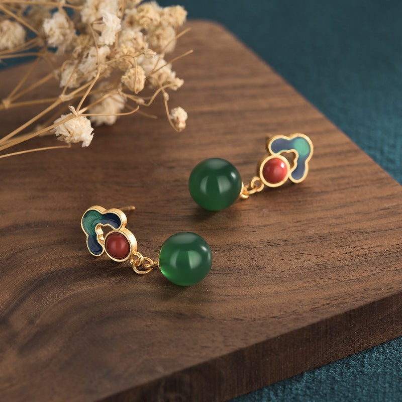 Vintage Style Chrysoprase Agate Earrings