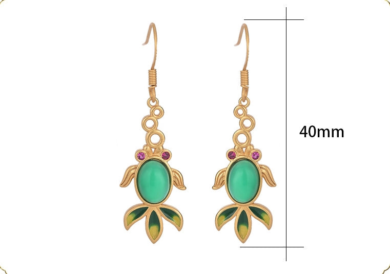 Vintage Style Chrysoprase Fish Earrings