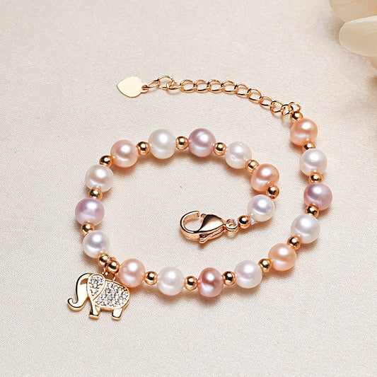 Genuine Pearl Bracelet with Elephant Charm