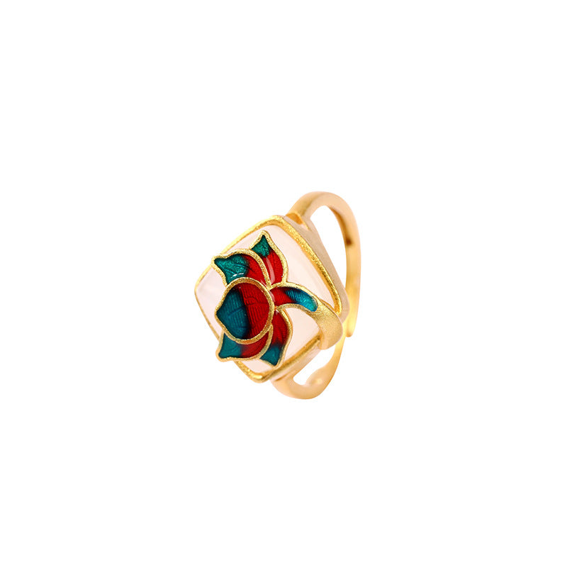 Lotus Flower Enamel Statement Ring
