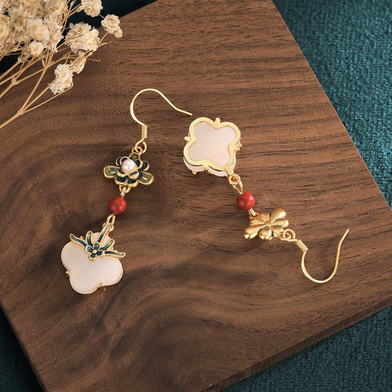 Four-leaf Clover Vitreous Enamel Floral Earrings