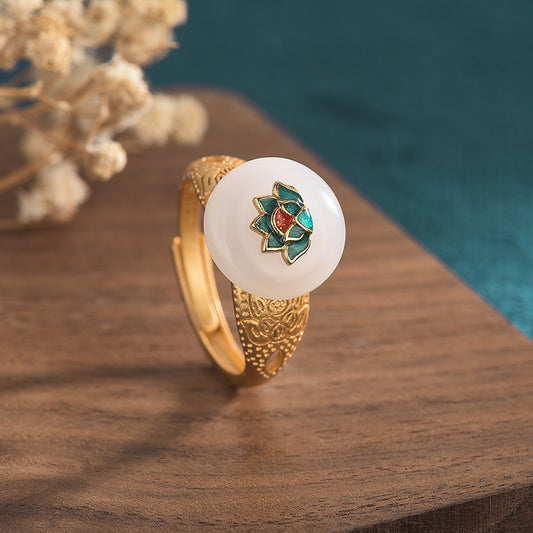 Cloisonne Lotus Flower Ring