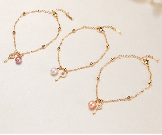 Genuine Pearl Bracelet Key Charm