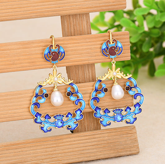 Butterfly Cloisonne Earrings with Pearls