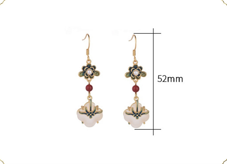 Four-leaf Clover Vitreous Enamel Floral Earrings