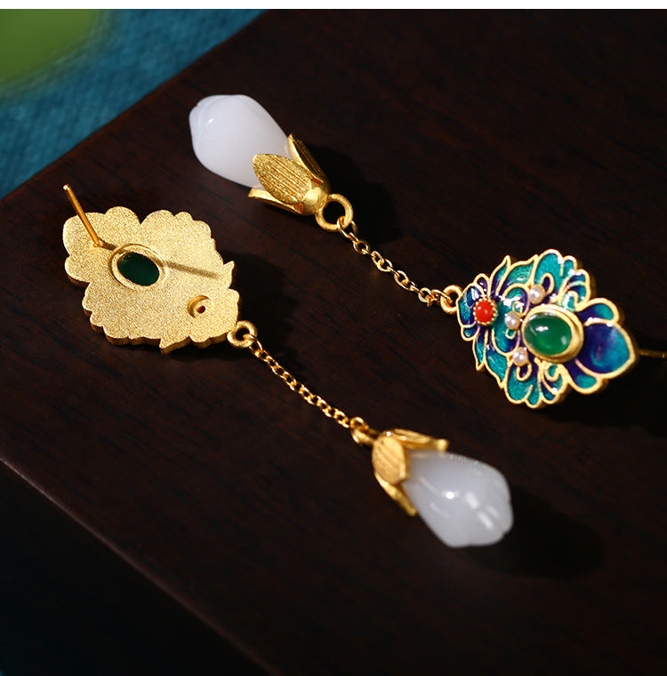 Cloisonne Chrysoprase Magnolia Earrings