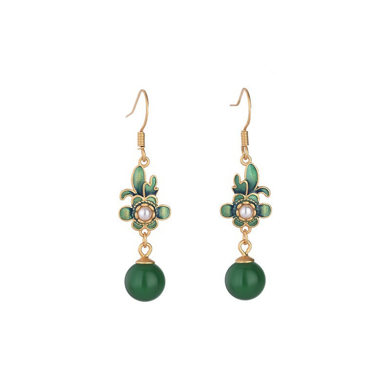 Chrysoprase Vitreous Enamel Floral Earrings