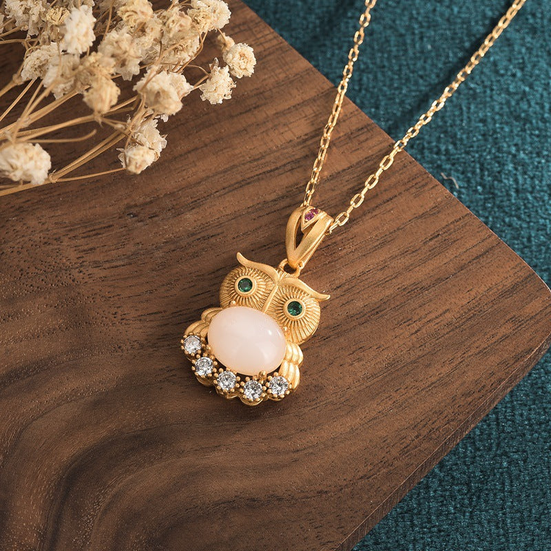 Owl Necklace with Agate Rhinestone