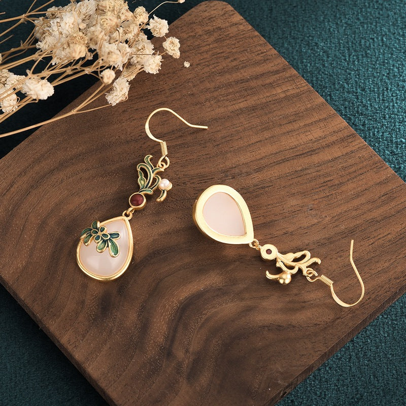 Victorian Style Cloisonne Jade Earrings