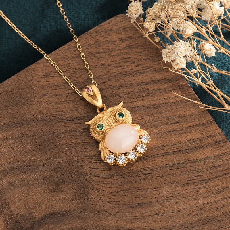 Owl Necklace with Agate Rhinestone