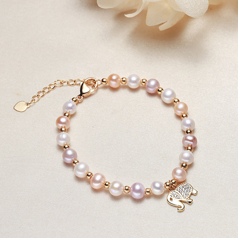 Genuine Pearl Bracelet with Elephant Charm