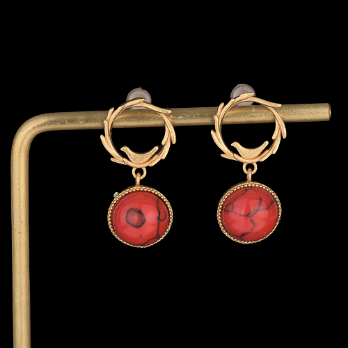 Olive Leaf Red Turquoise Vintage Style Earrings