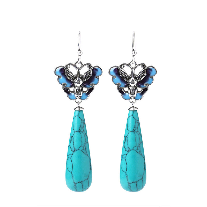 Vitreous Enamel Butterfly Turquoise Earrings