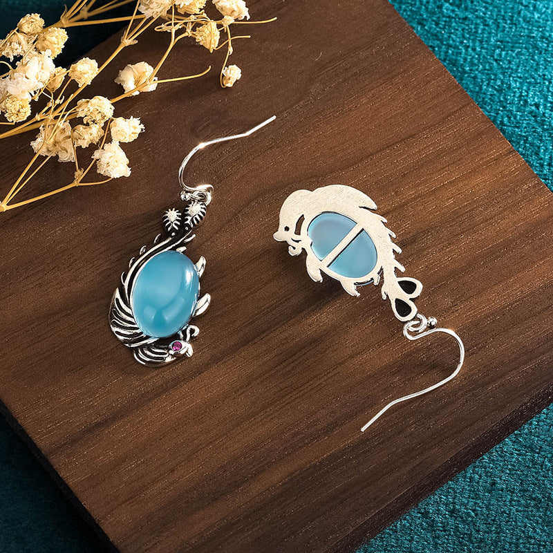 Blue Chalcedony Fish Drop Earrings