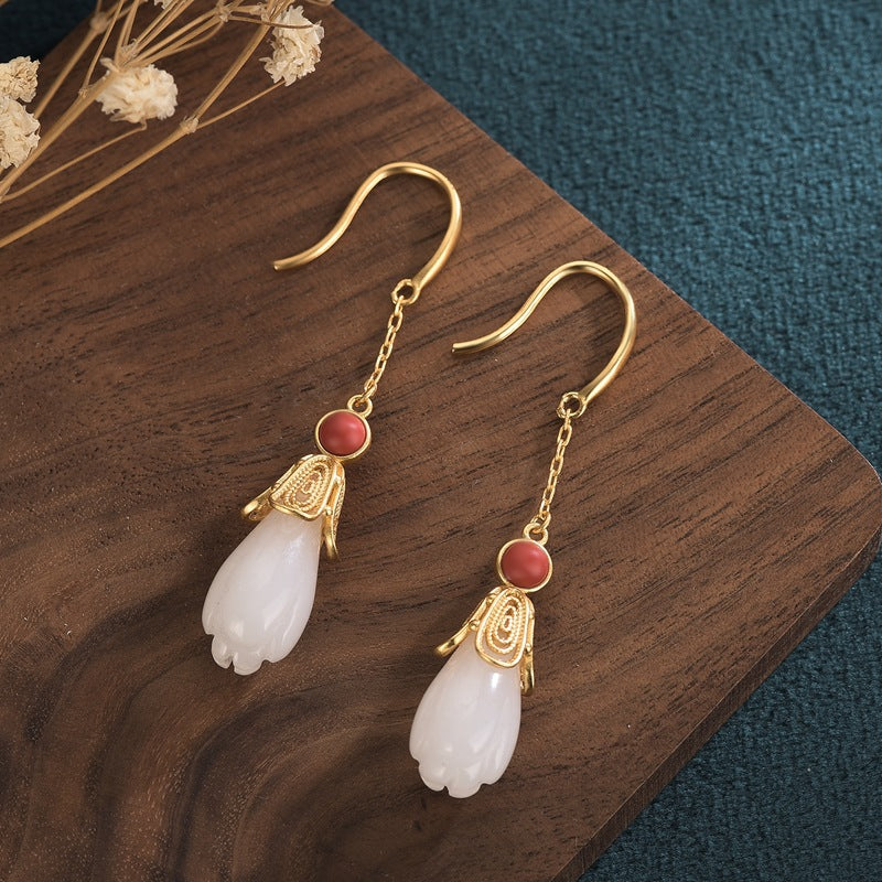 Victorian Magnolia Jade Agate Earring