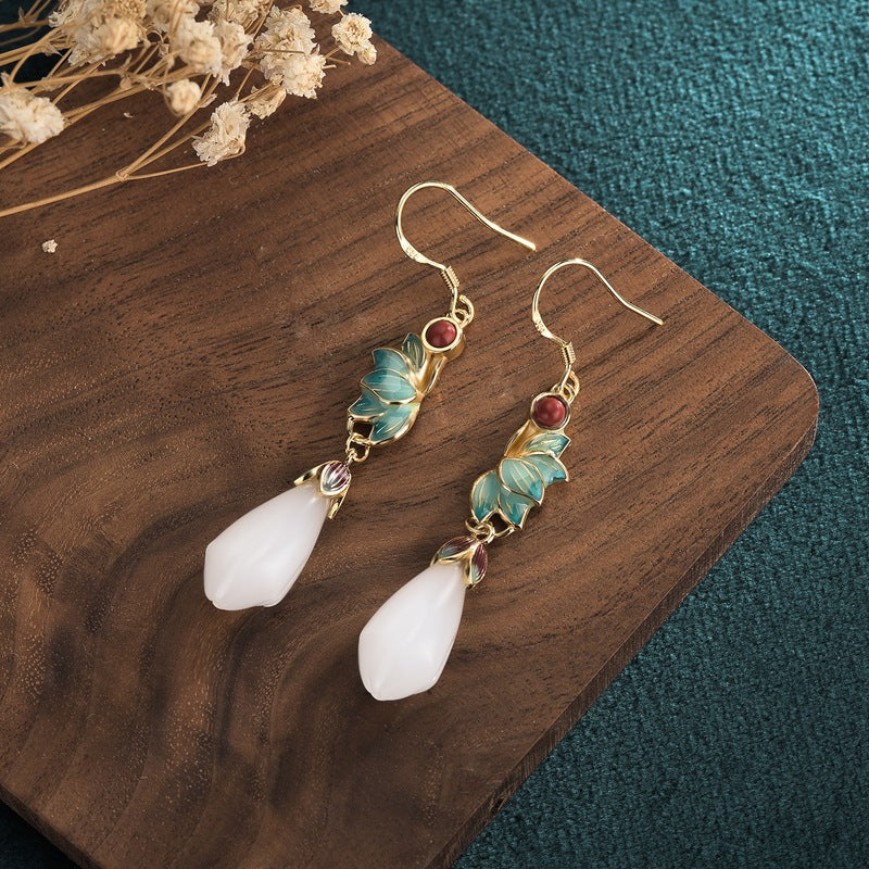 Cloisonne Jade Magnolia Earrings