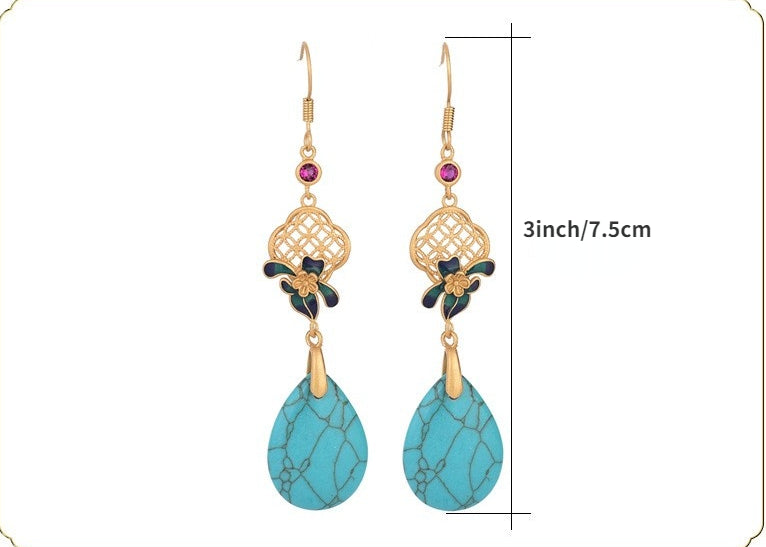 Turquoise Vitreous Enamel Drop Earrings