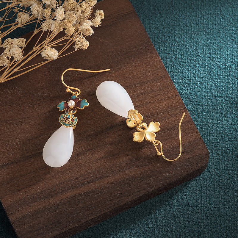Vintage Style Blue Floral Enamel Earrings